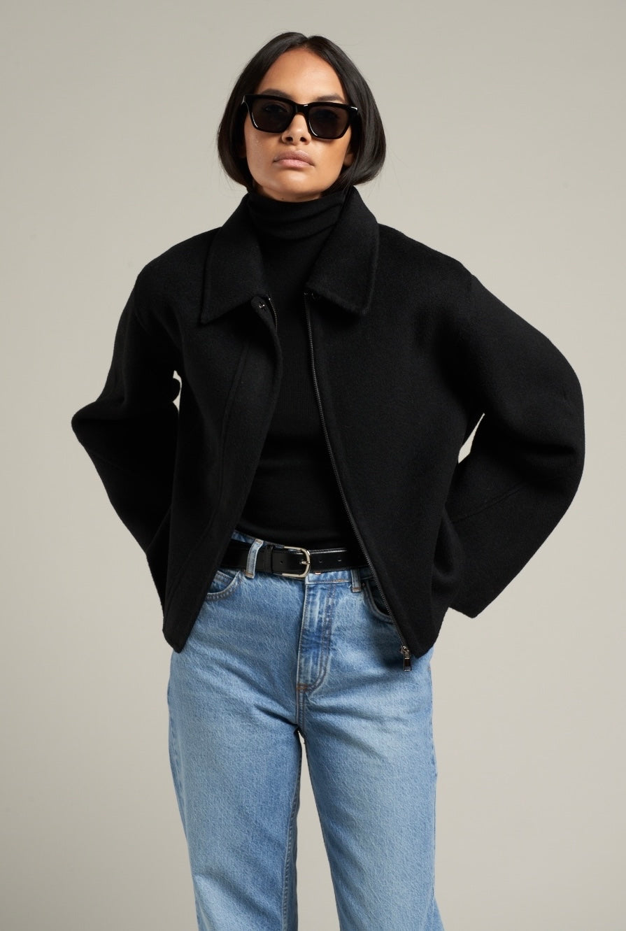 Cari Wool Collared Bomber Black