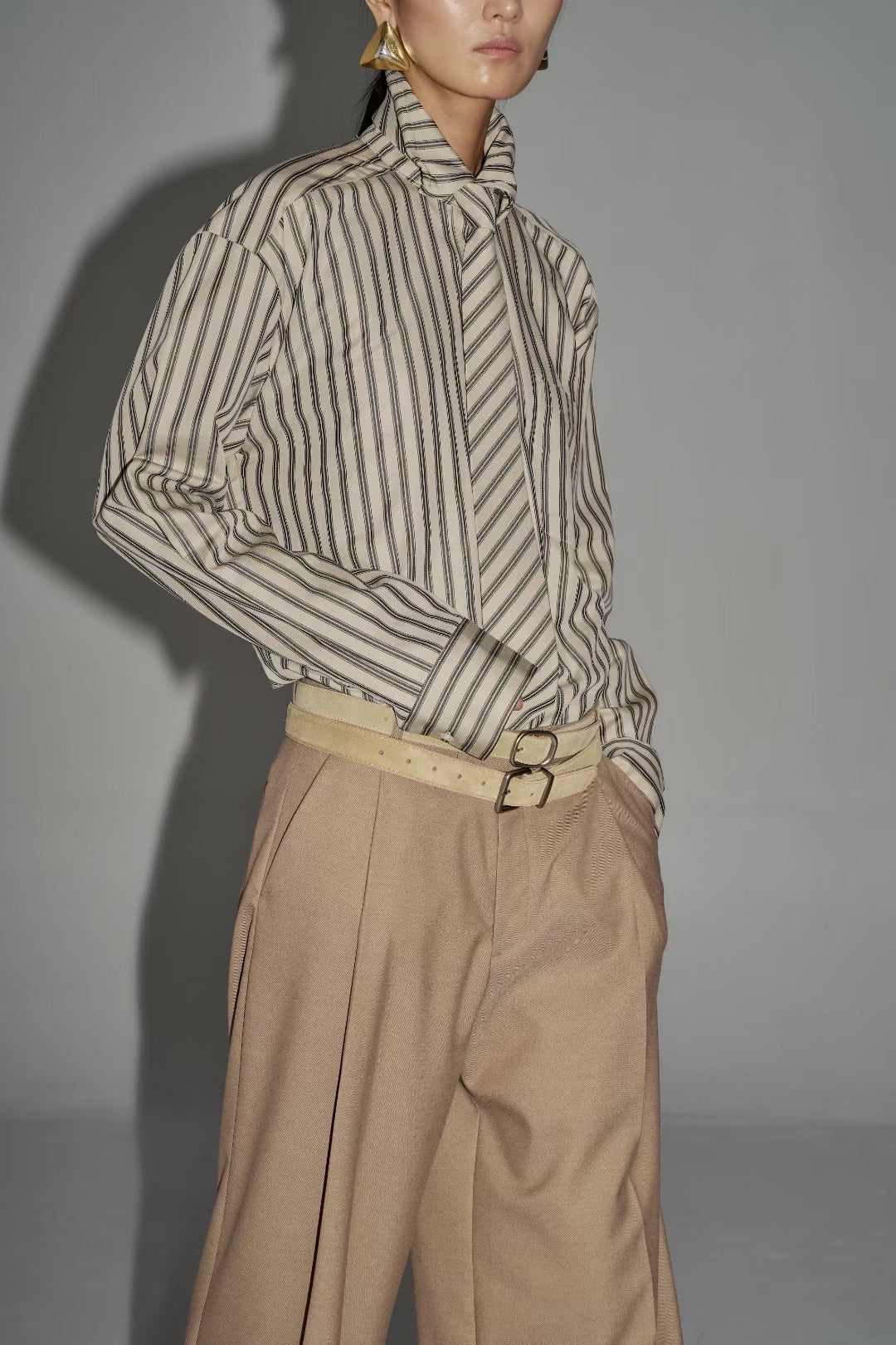 Aby Stripe Tie Shirt Sand