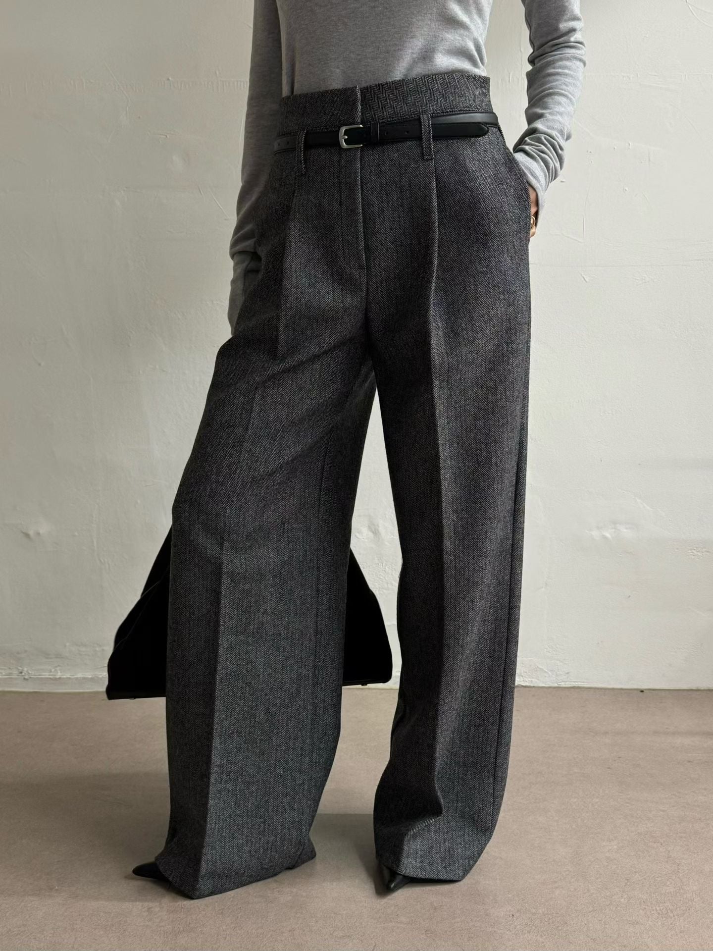 Karva Herringbone Trousers Charcoal