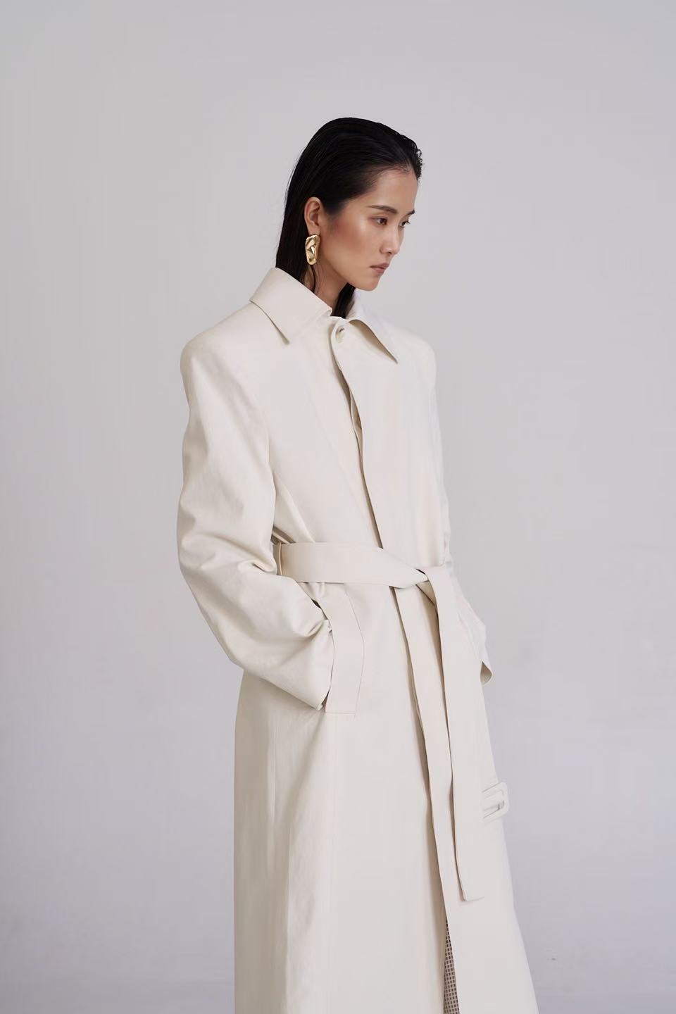 Belsi Single Trench Coat Ivory