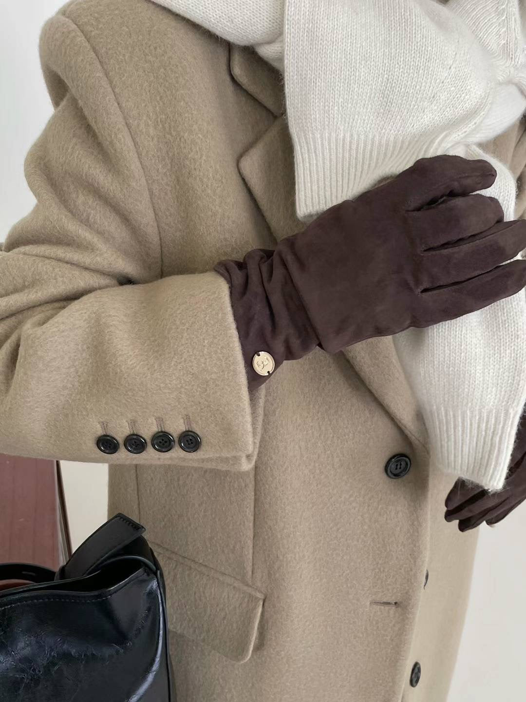 Darin Single Breasted Brushed Wool Coat Biscuit