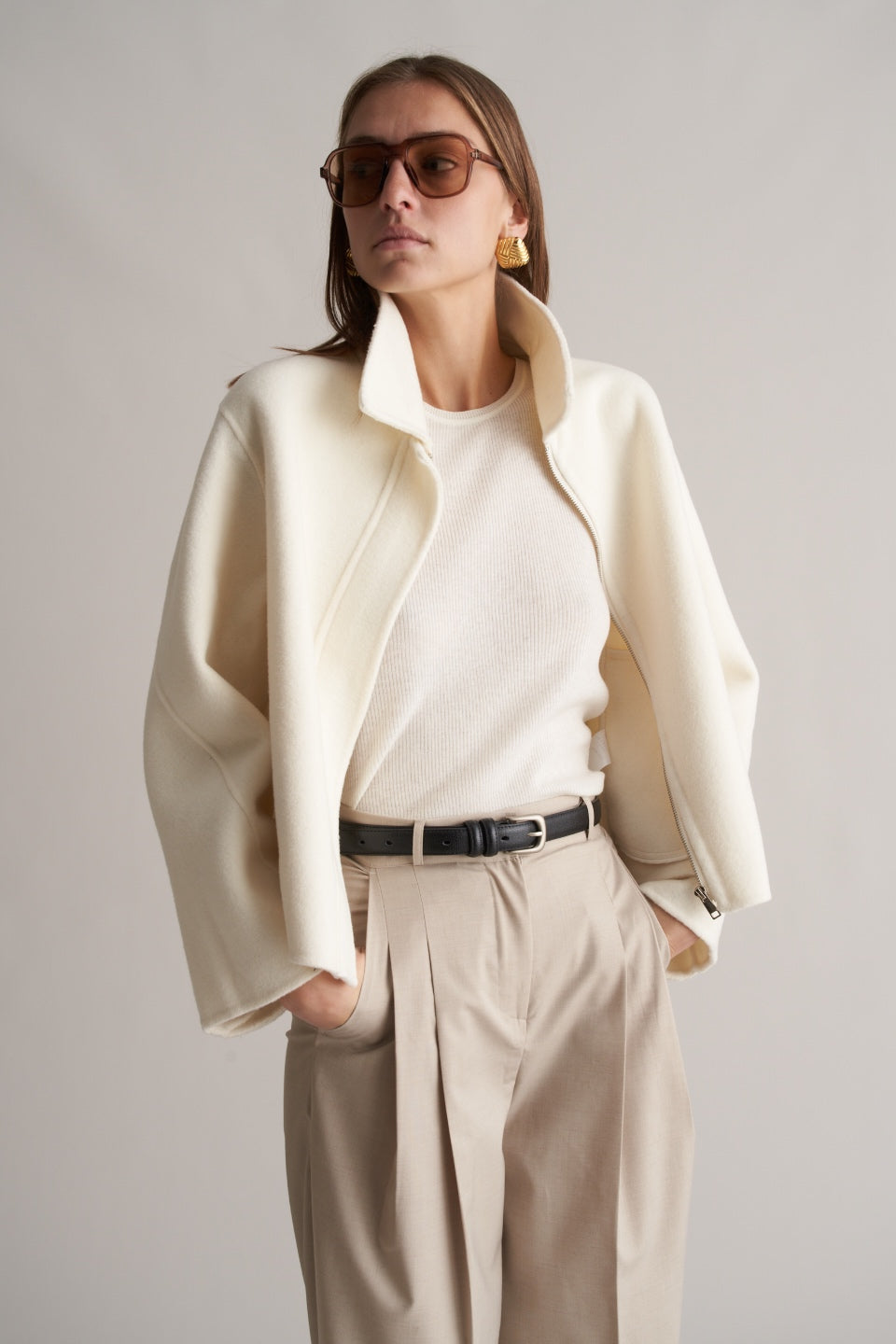 Cari Wool Collared Bomber Ivory