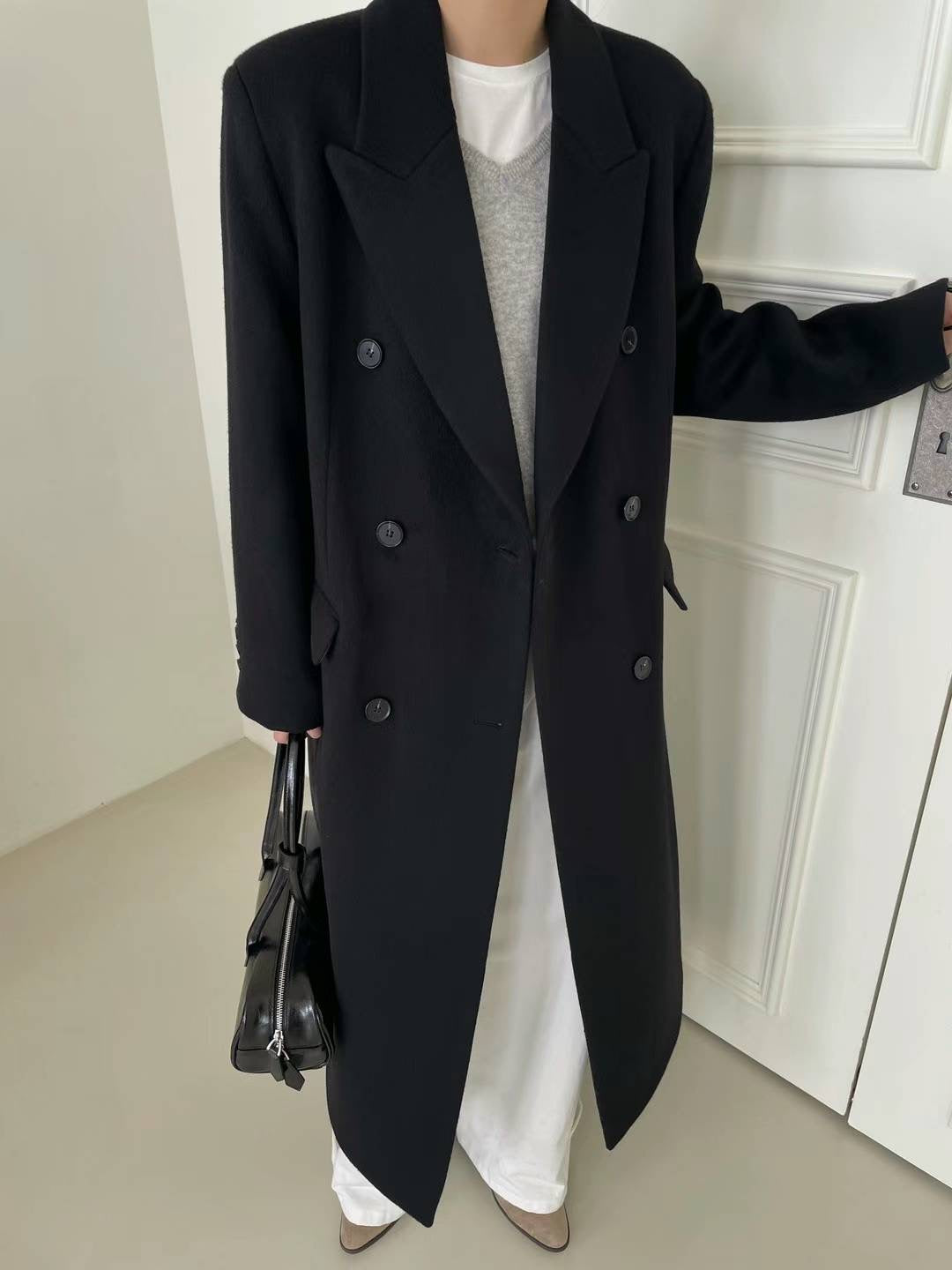 Banie Wool Boyfriend Coat Onyx