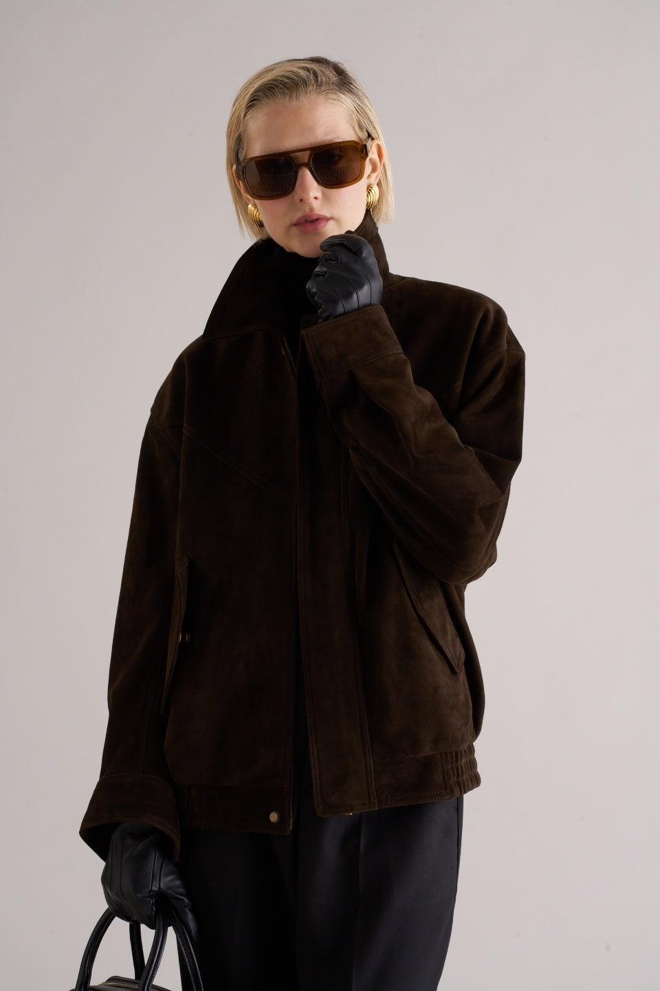 Loye Suede Bomber Jacket Espresso
