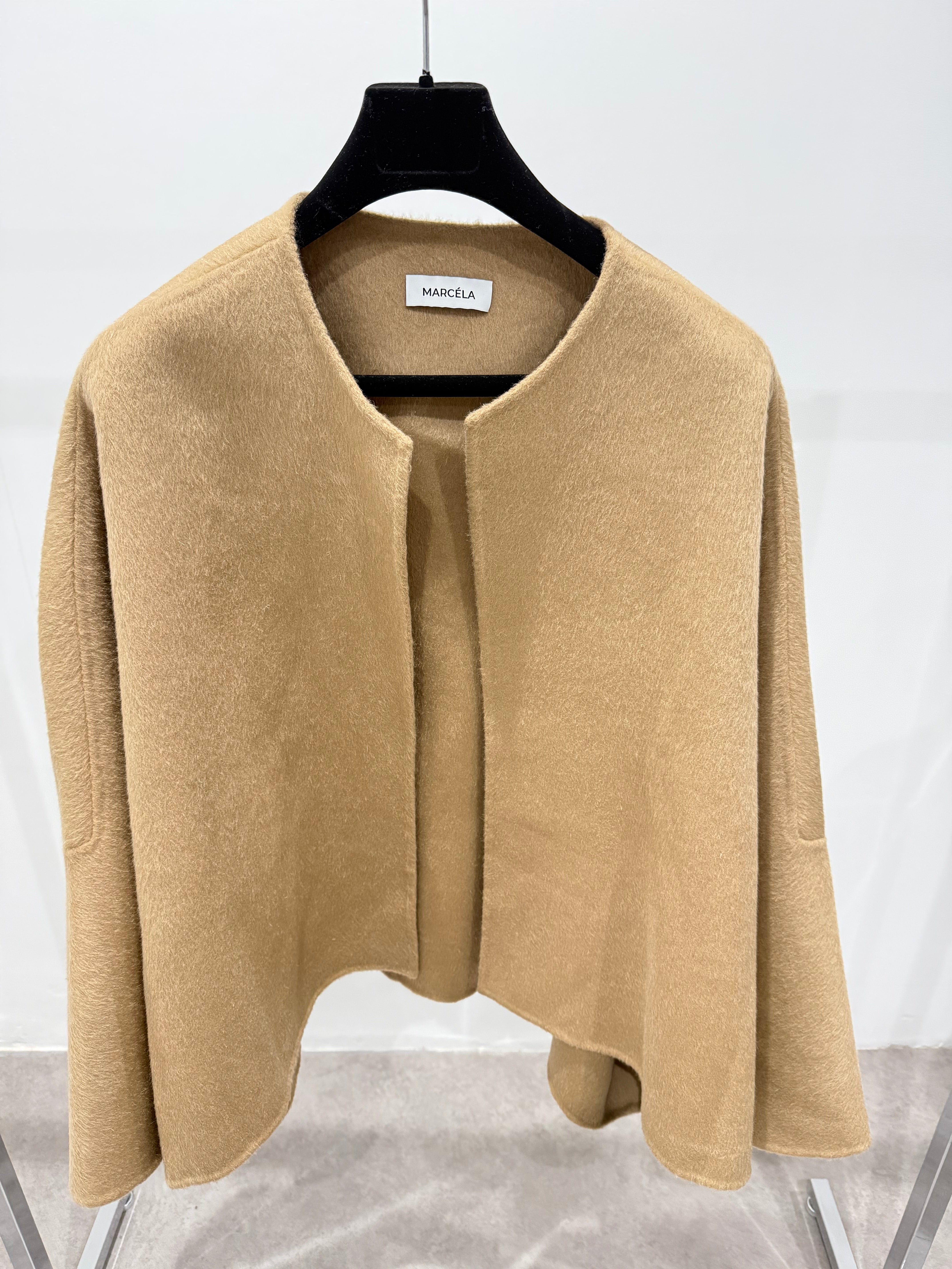 Wool Cropped Cape Jacket Camel