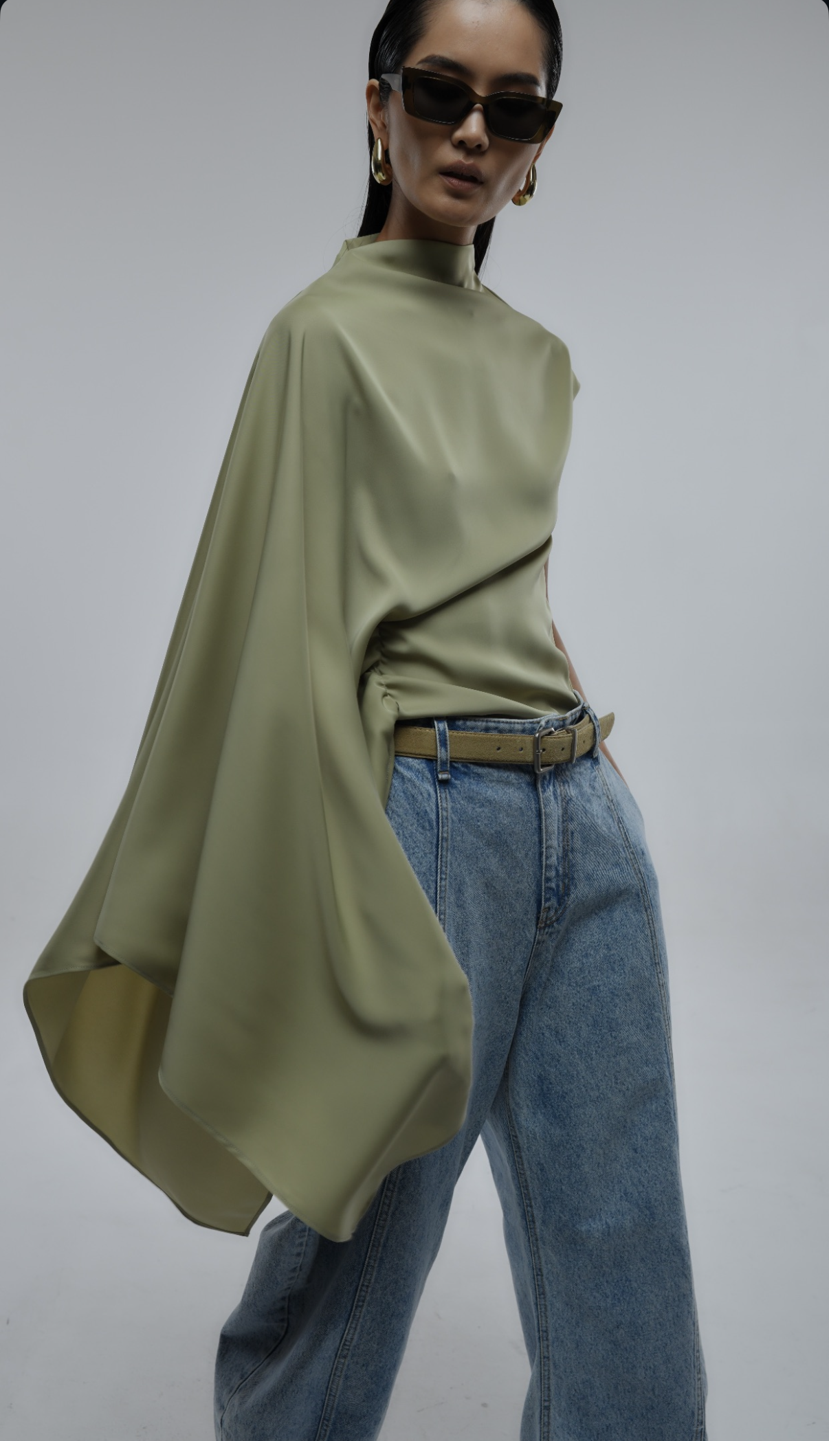 Ziva Asymmetrical Drape Top Pistachio
