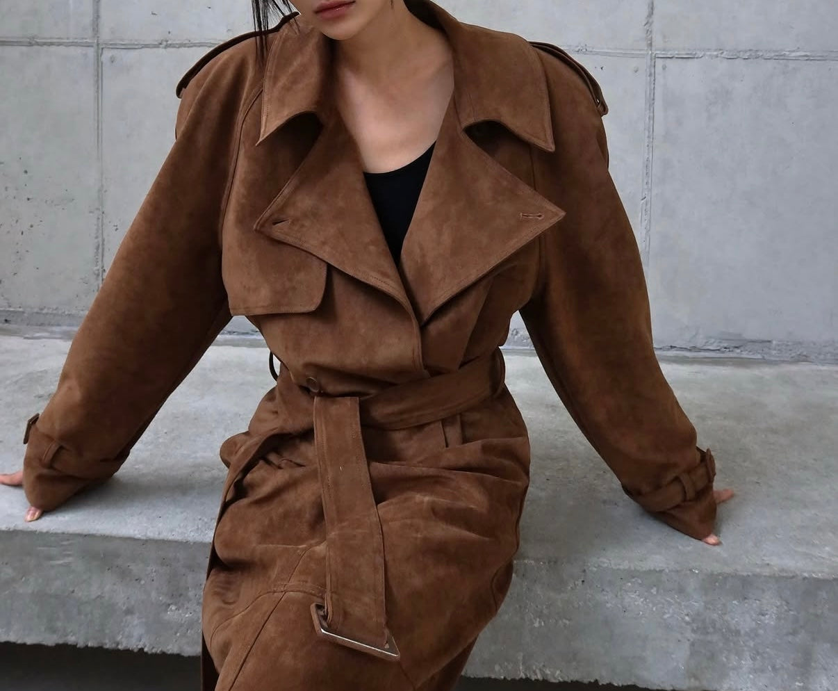 Rhys Faux Suede Cropped Trench Cognac