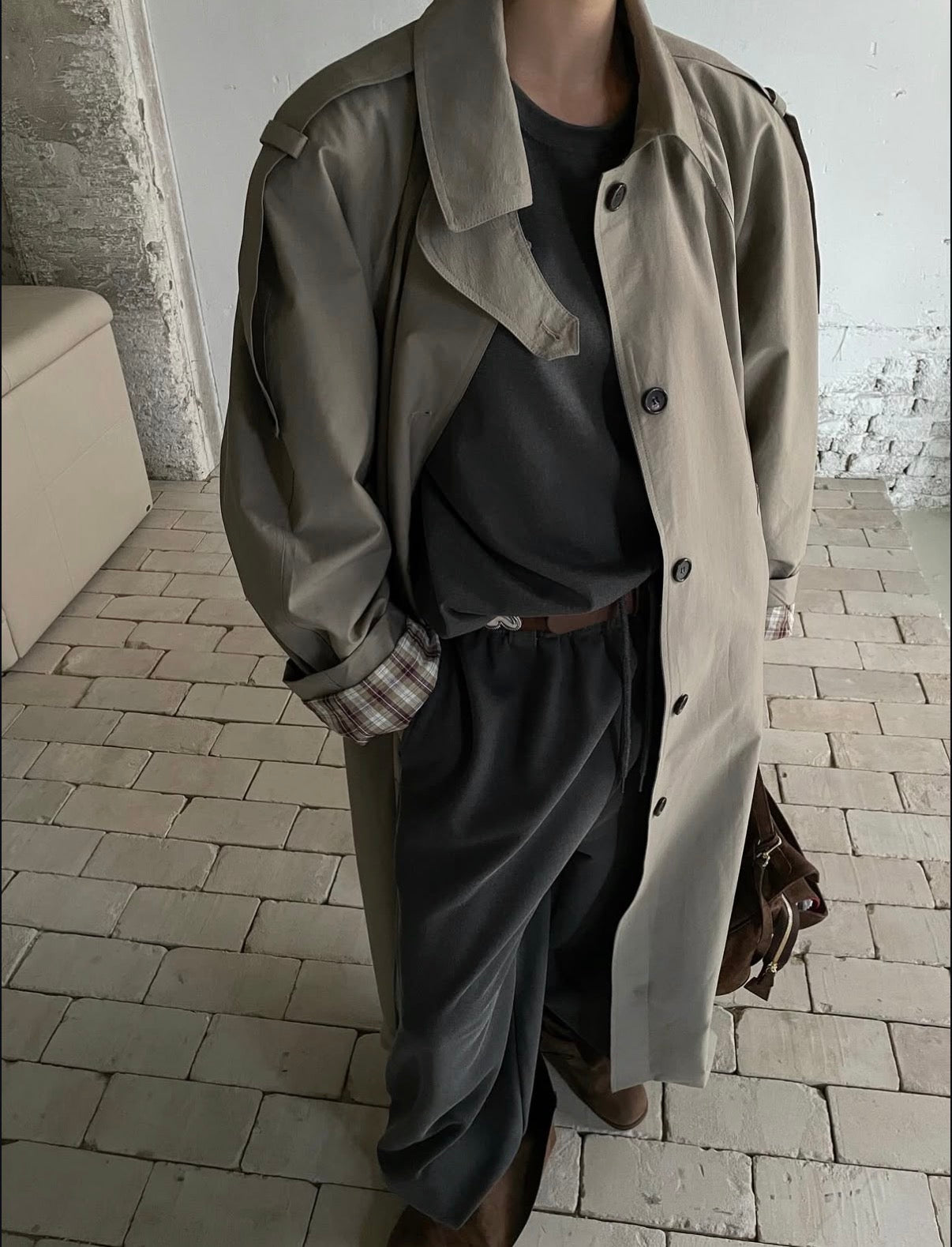 Yvet Double Breasted Trench Coat Khaki