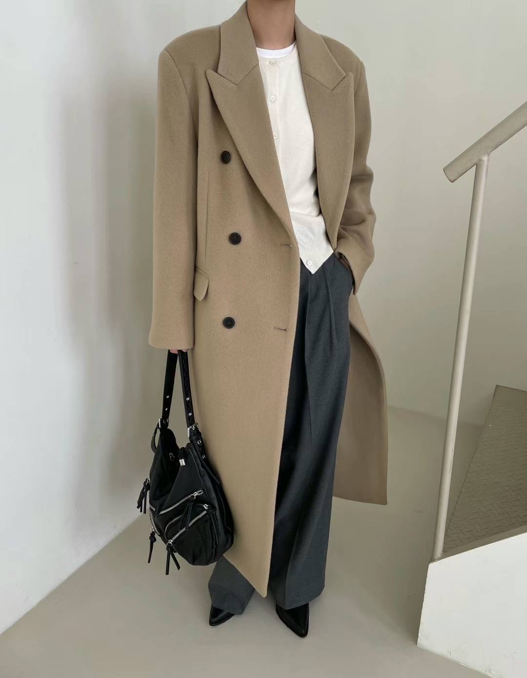 Banie Wool Boyfriend Coat Dune