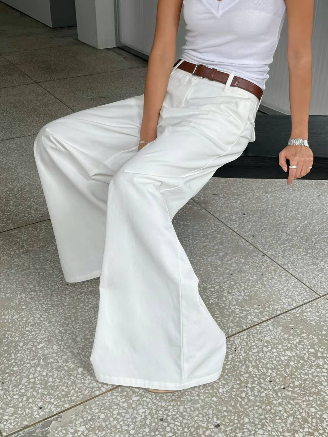 Dagni Floor Puddling Trousers White