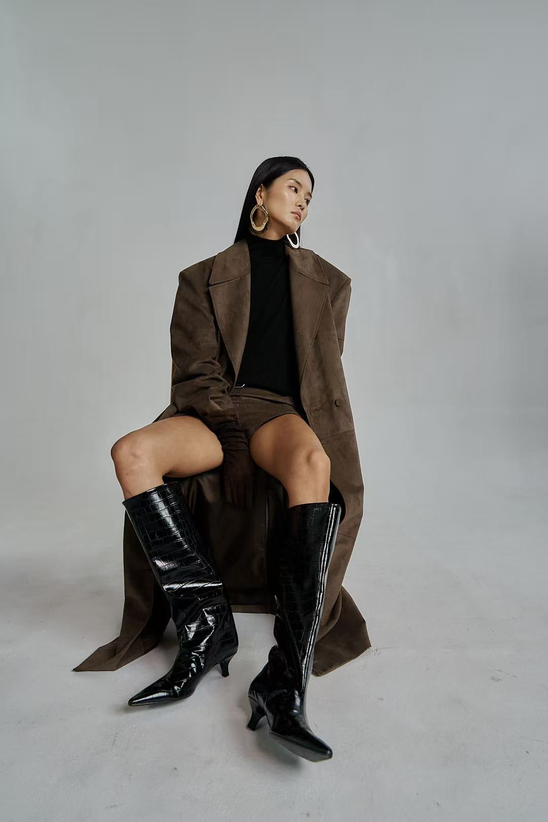 Flynn Faux Suede Overcoat Cedar