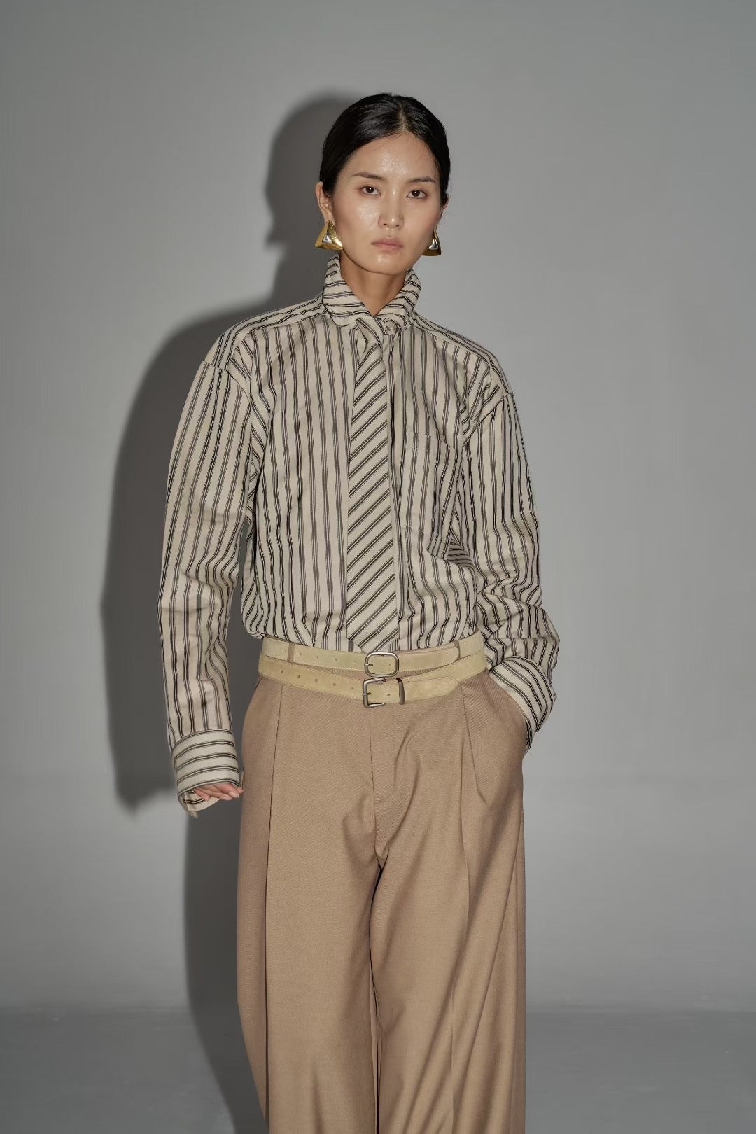 Aby Stripe Tie Shirt Sand