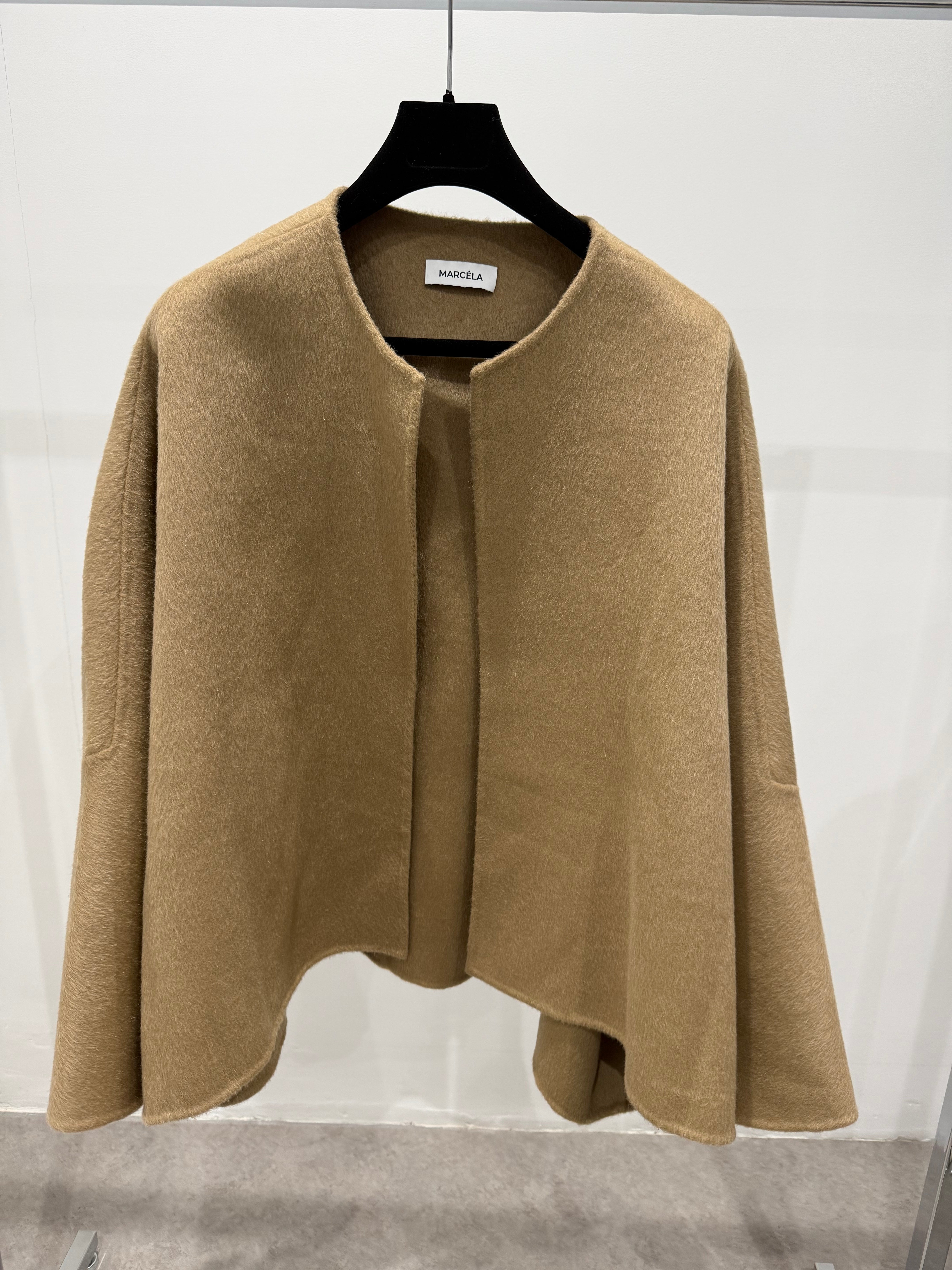Wool Cropped Cape Jacket Camel