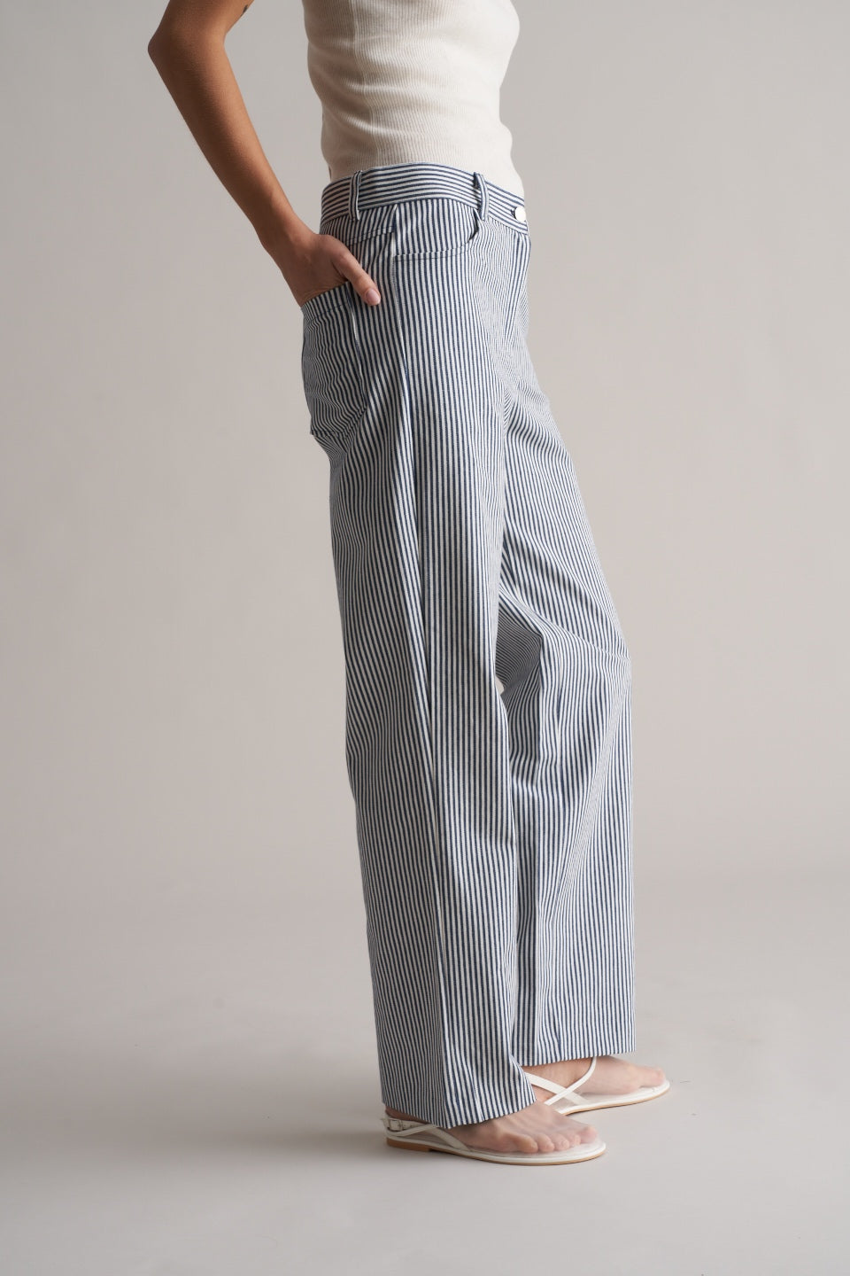 Bianco Cotton Striped Trousers Navy/White