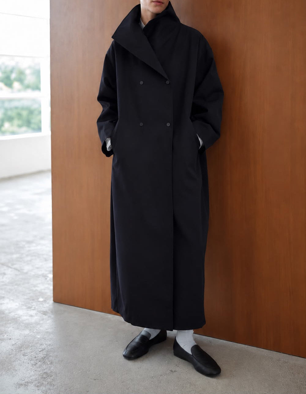 Fraye Funnel Neck Trench Navy - Coming Soon