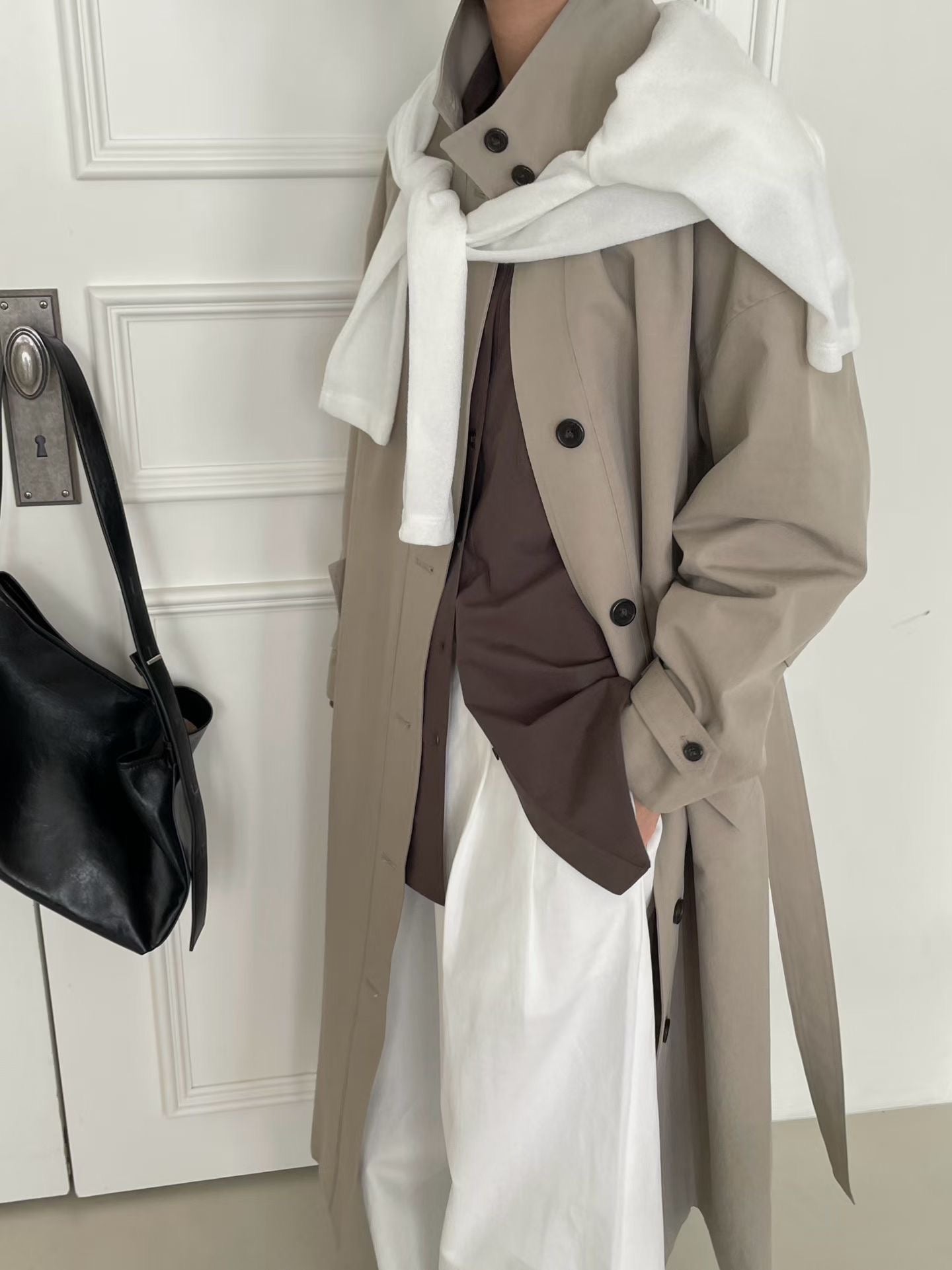 Delphine Funnel Neck Trench Coat Khaki