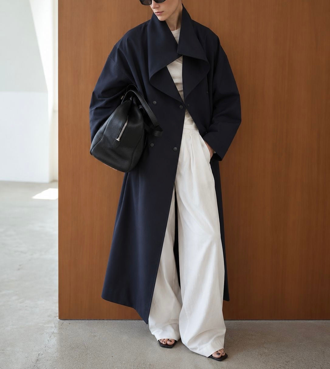 Fraye Funnel Neck Trench Navy - Coming Soon