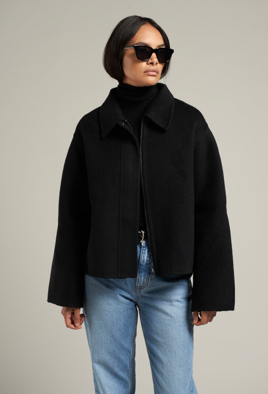 Cari Wool Collared Bomber Black