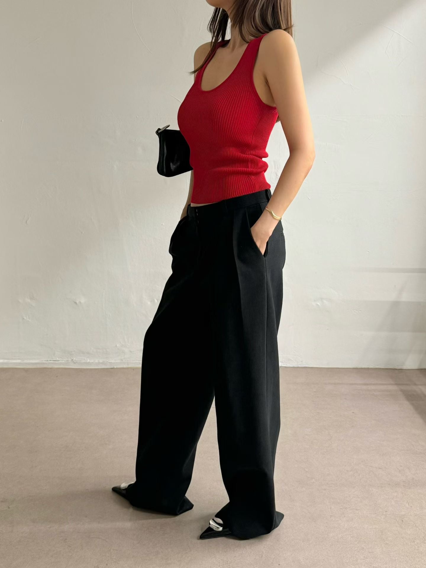 Meli Ribbed Knit Tank Red