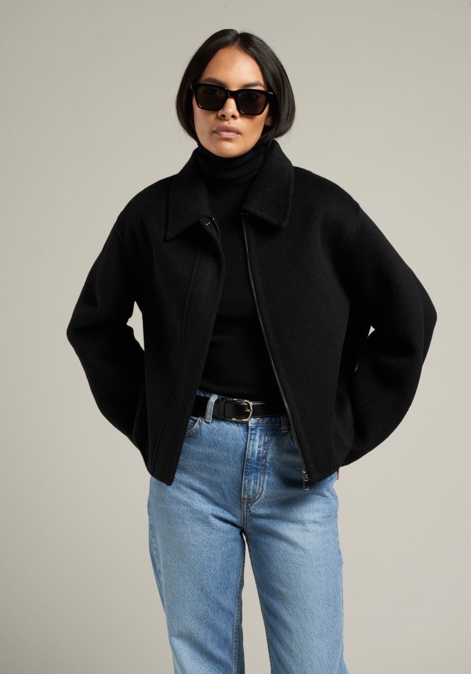 Cari Wool Collared Bomber Black