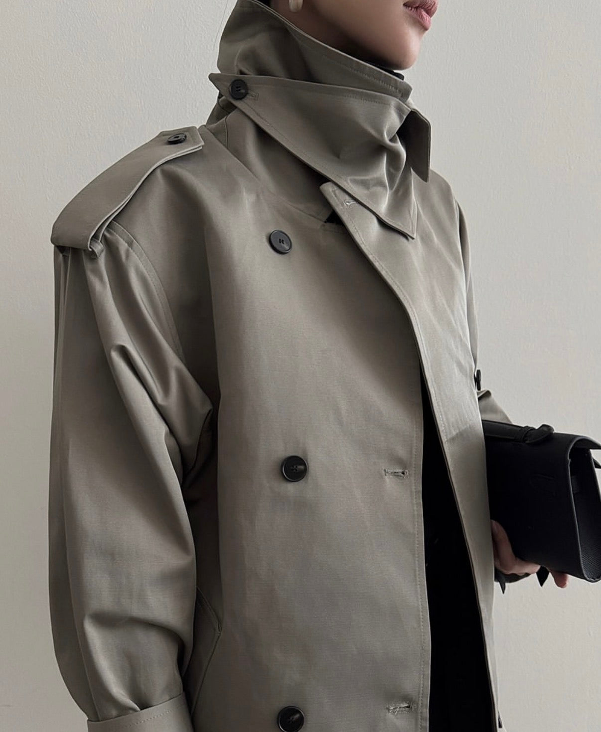 Drop Belt Short Trench Coat Stone