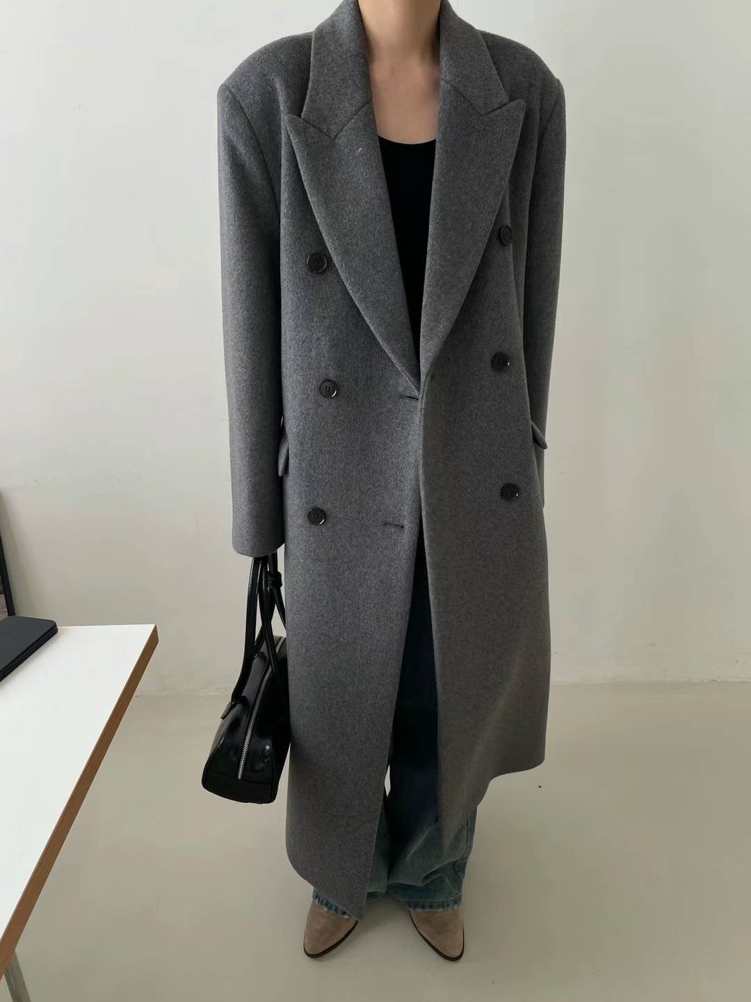 Banie Wool Boyfriend Coat Graphite