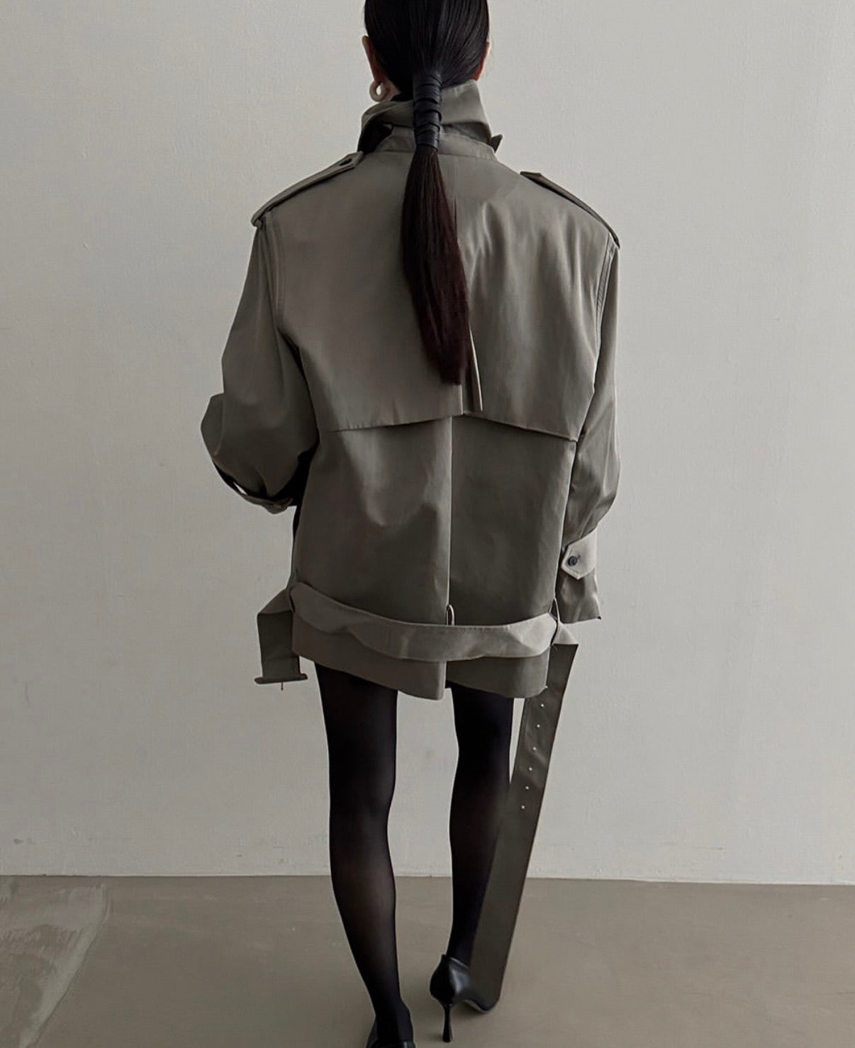 Drop Belt Short Trench Coat Stone