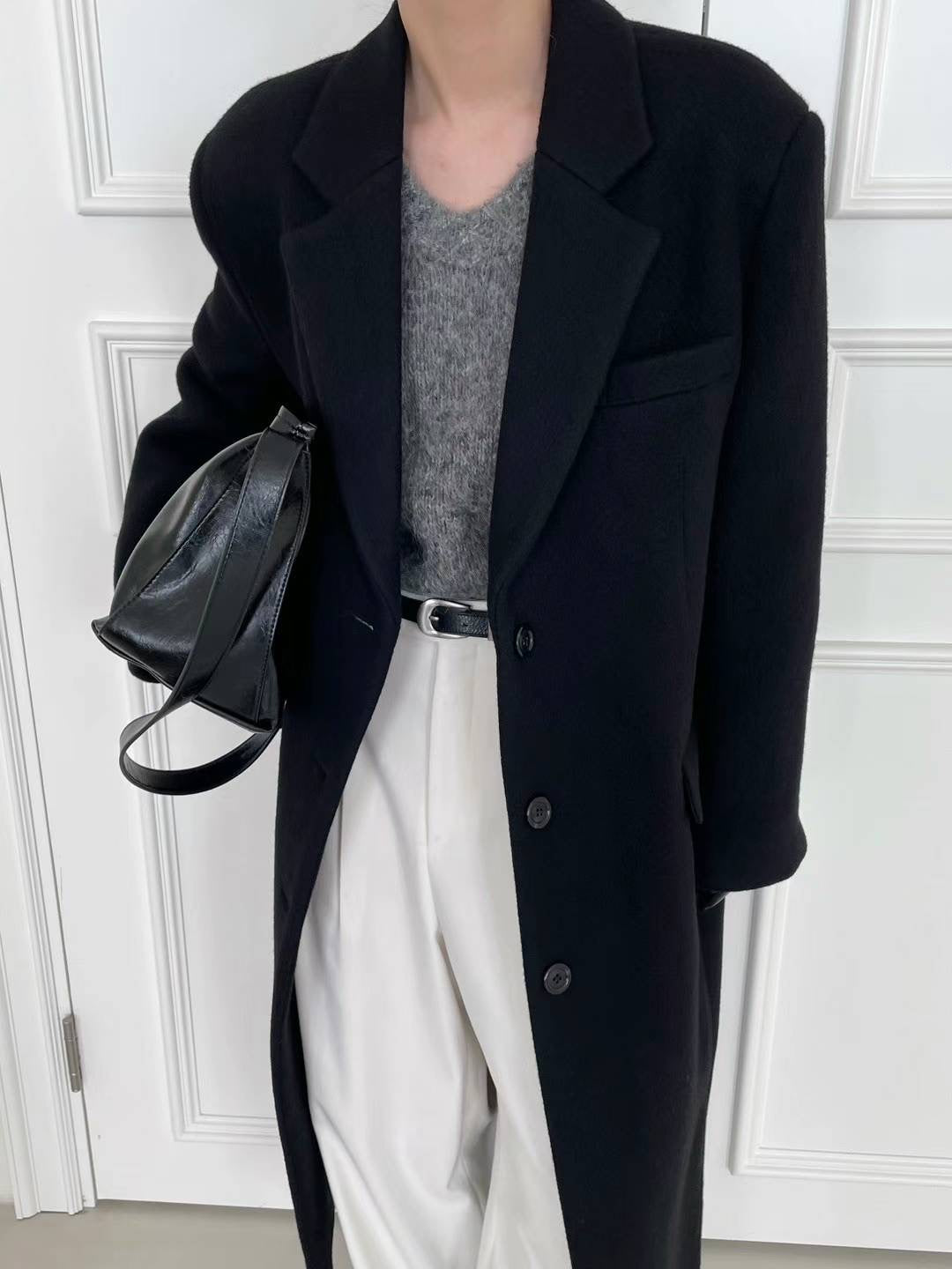 Darin Single Breasted Brushed Wool Coat Black