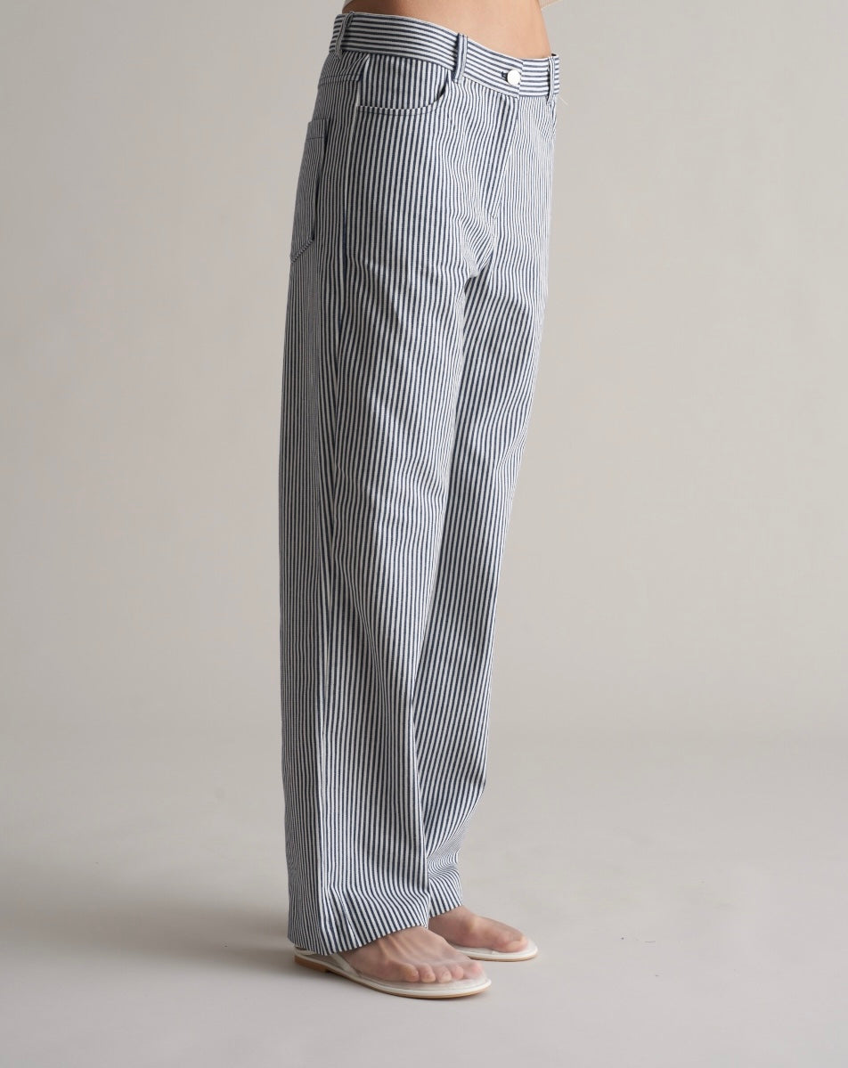 Bianco Cotton Striped Trousers Navy/White