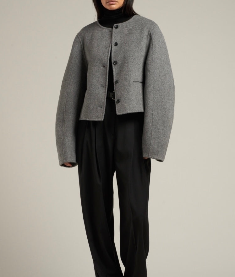 Esme Wool Collarless Cropped Jacket Grey Melange