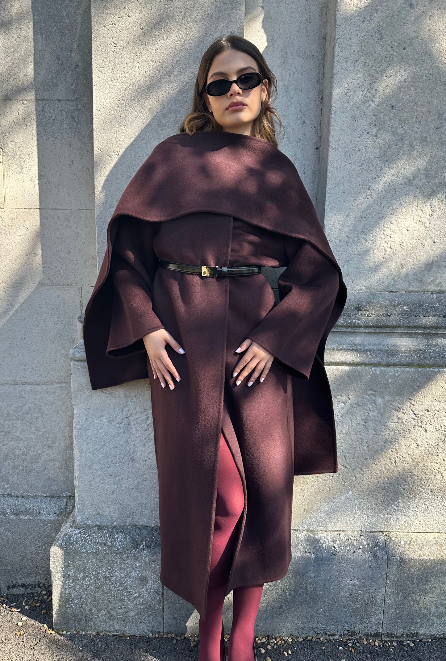 Tala Wool Coat with Scarf Oxblood