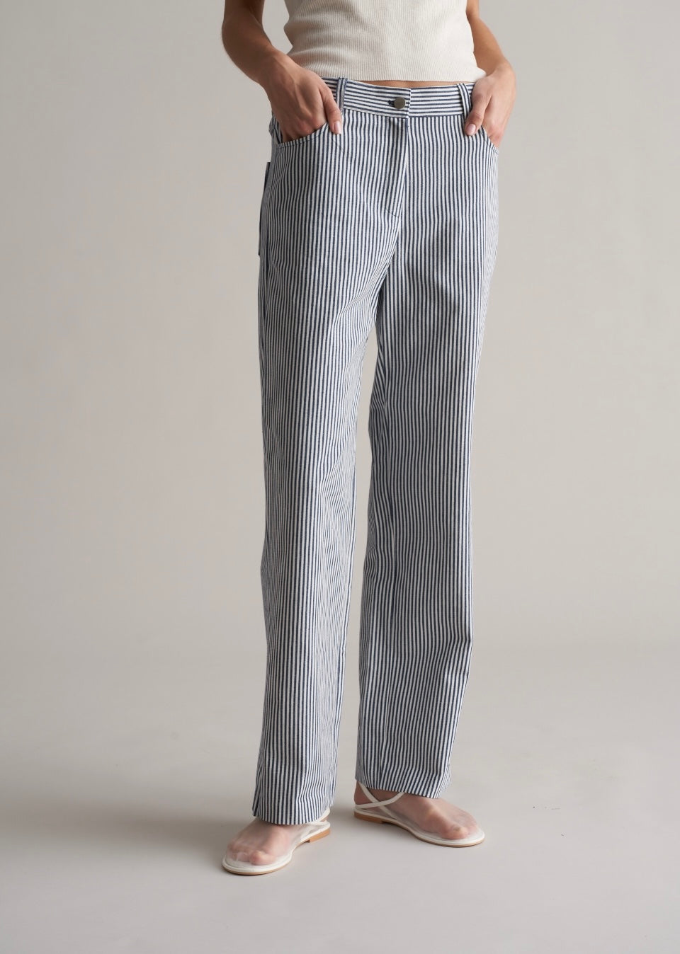 Bianco Cotton Striped Trousers Navy/White