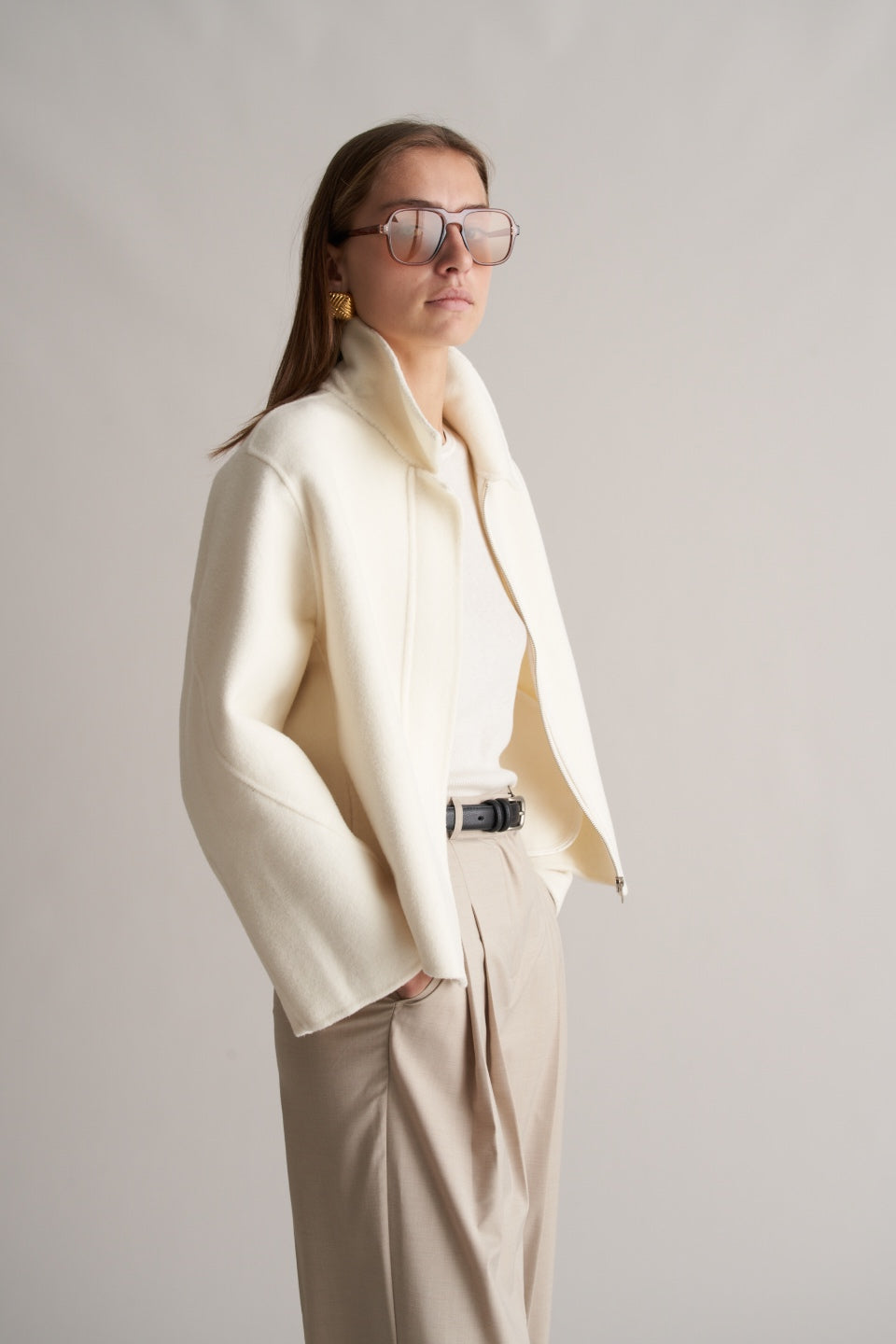 Cari Wool Collared Bomber Ivory