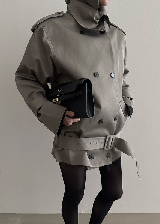 Drop Belt Short Trench Coat Stone