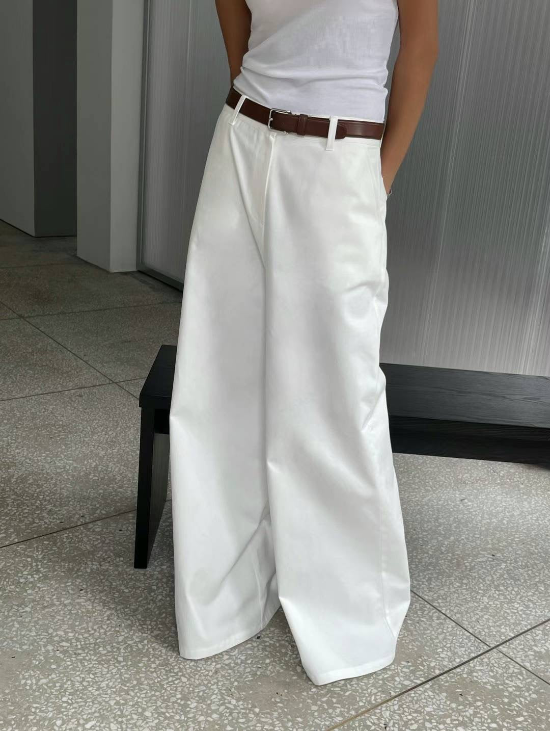 Dagni Floor Puddling Trousers White