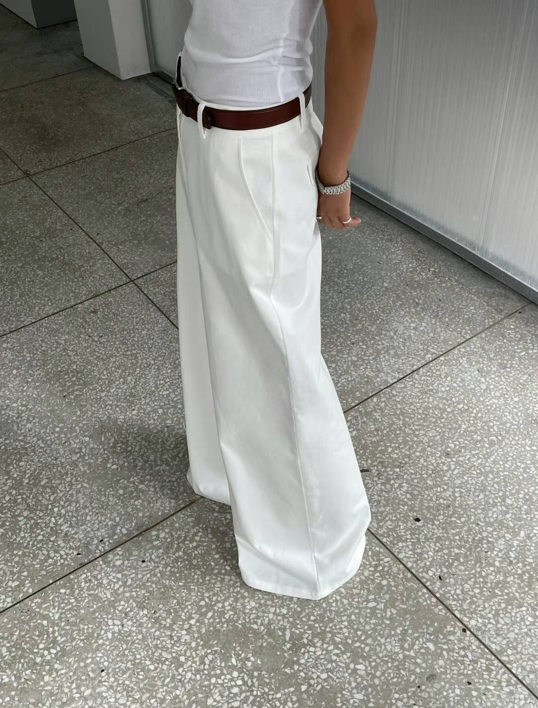 Dagni Floor Puddling Trousers White