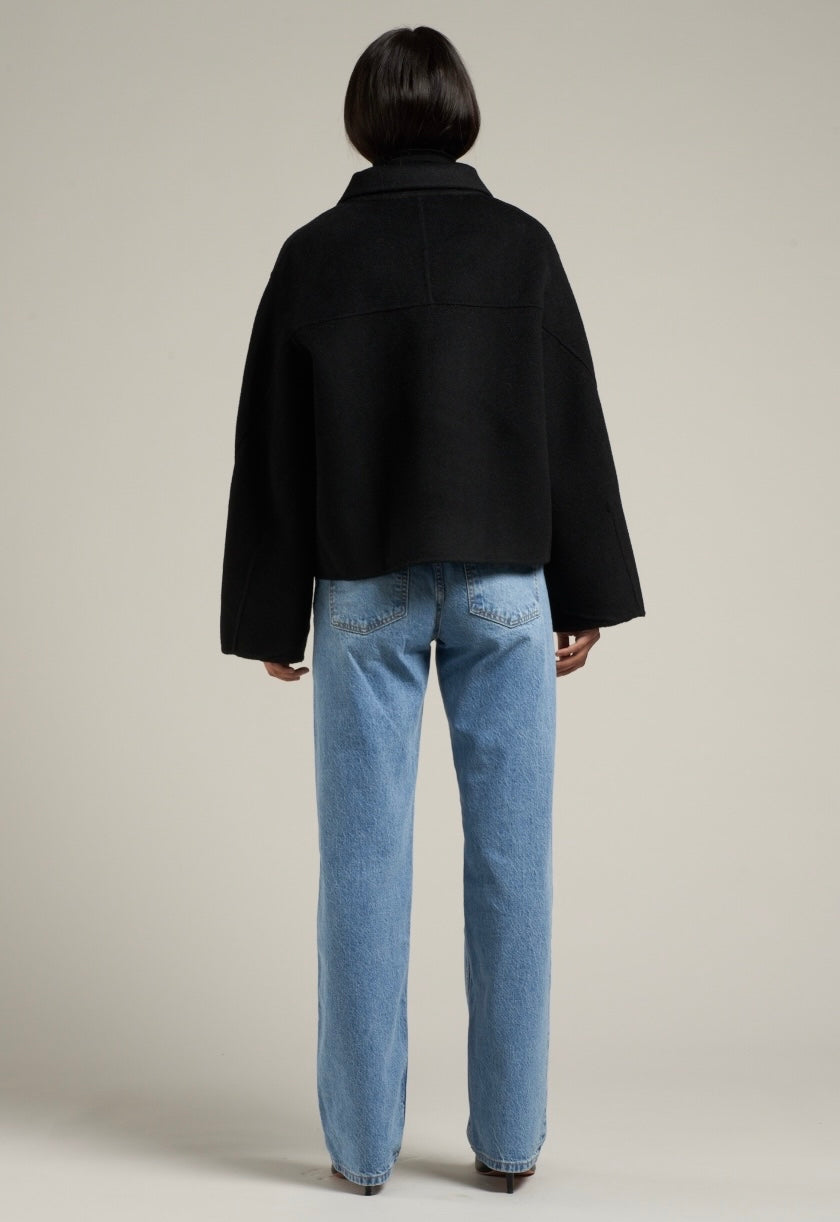 Cari Wool Collared Bomber Black