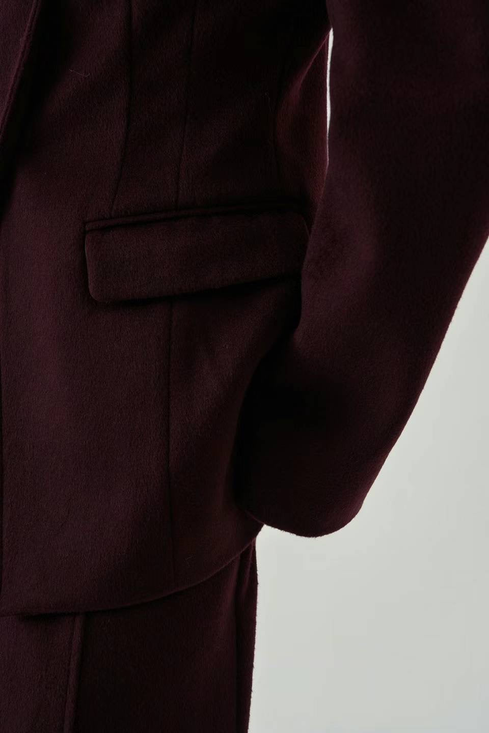 Roux Asymmetrical Wool Blend Blazer Oxblood