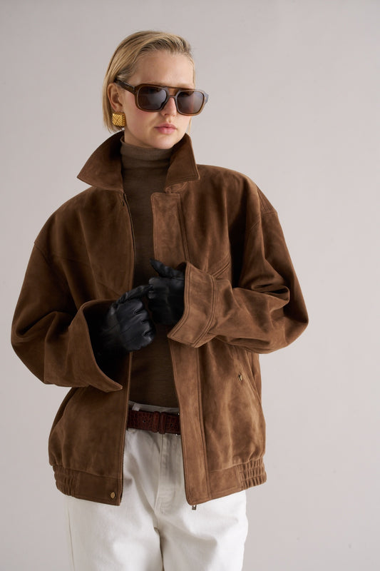 Loye Suede Bomber Jacket Honey