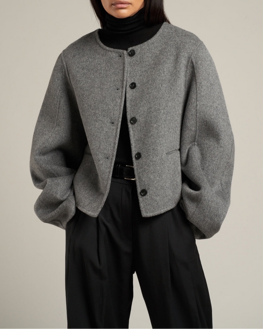 Esme Wool Collarless Cropped Jacket Grey Melange