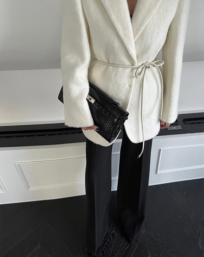 Marlo Belted Brushed Wool Blazer Chantilly