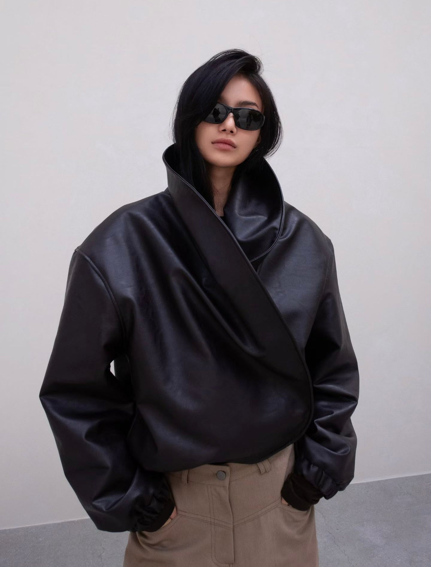 Hudson Faux Leather Bomber Jacket Black