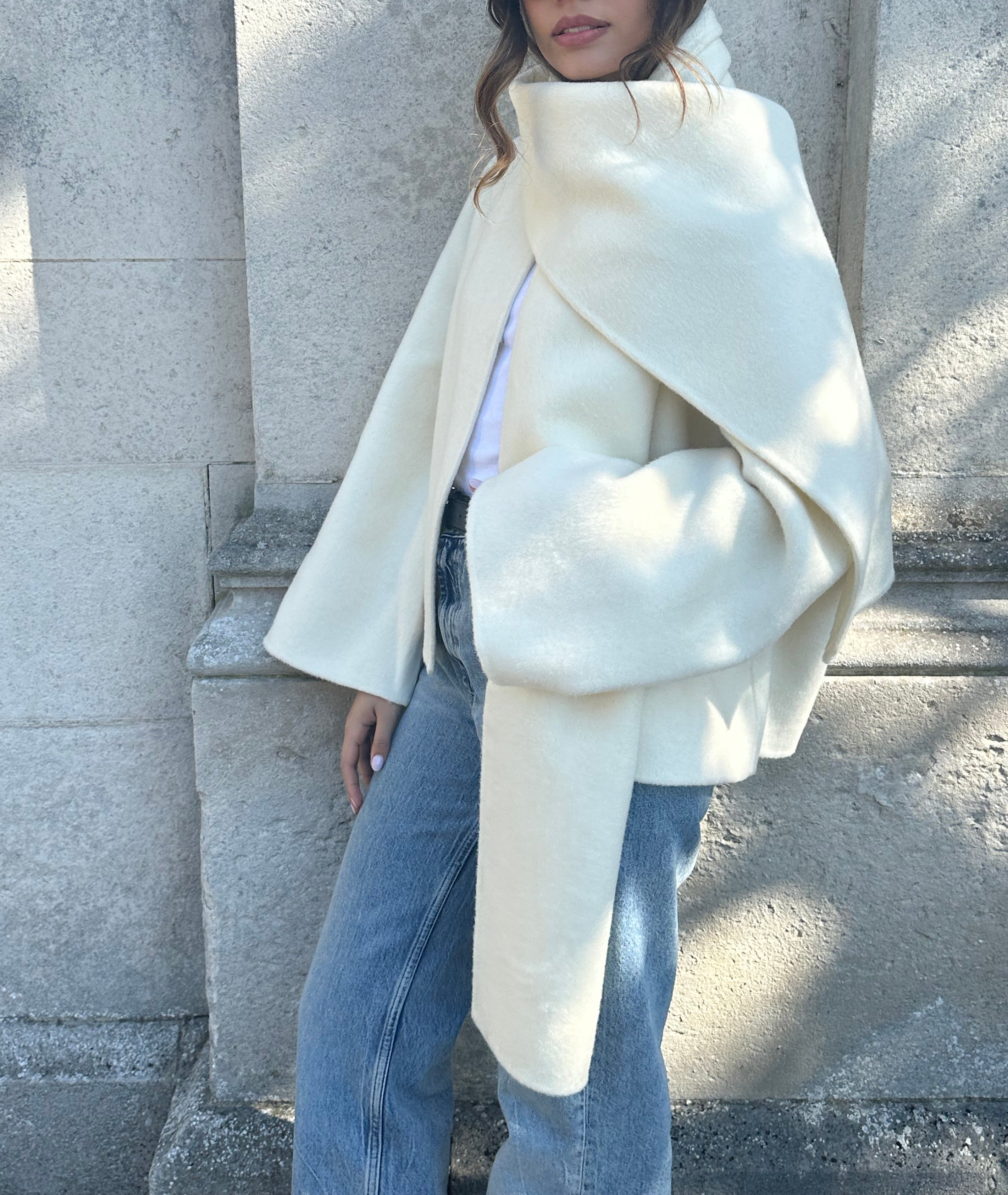 Tala Silk Alpaca Jacket with Scarf Ivory