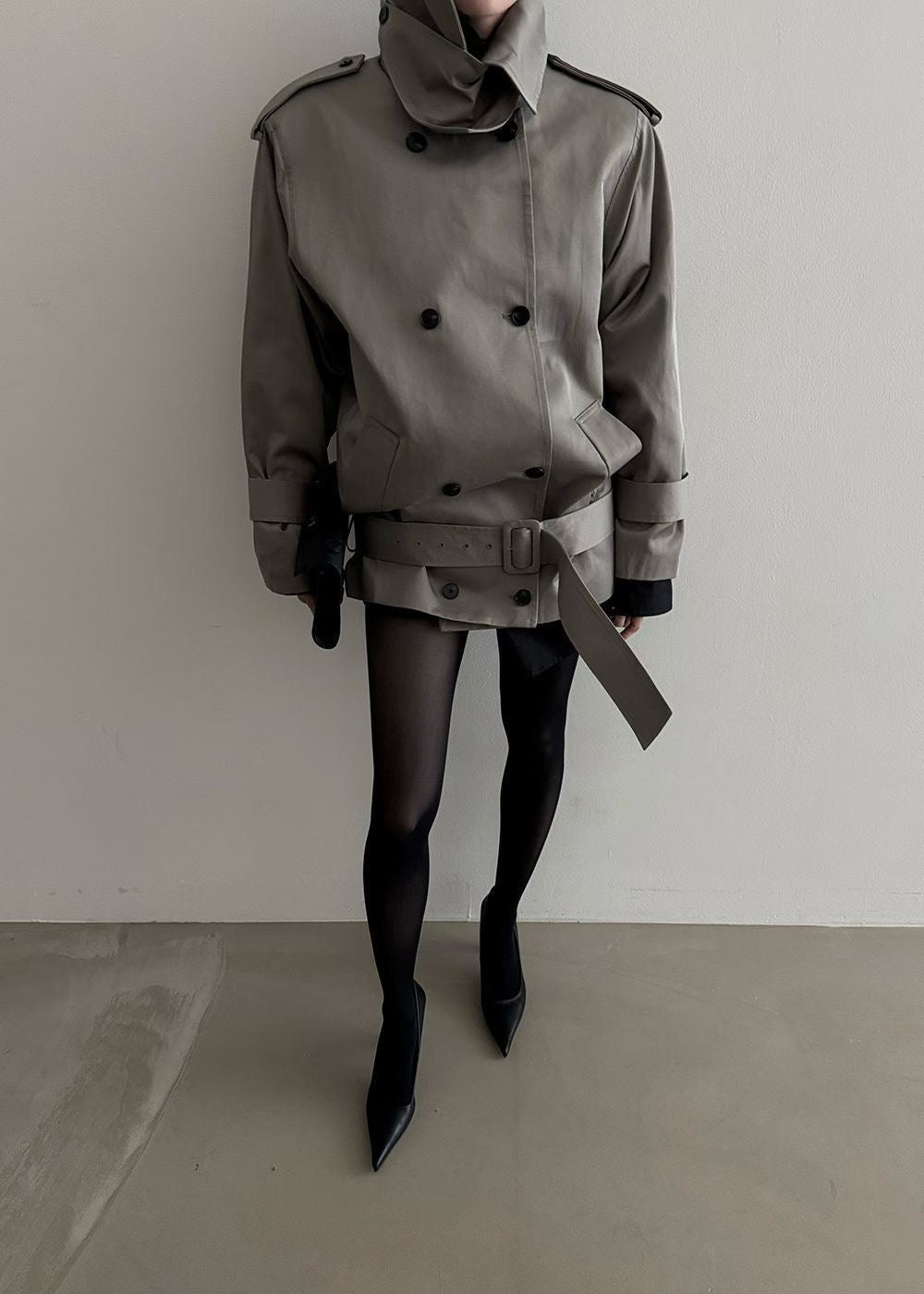Drop Belt Short Trench Coat Stone