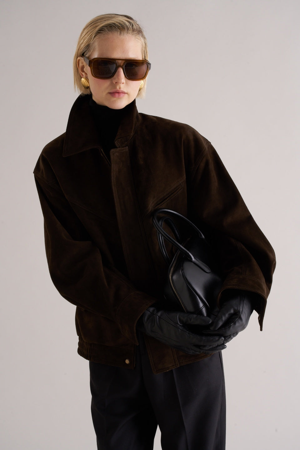 Loye Suede Bomber Jacket Espresso