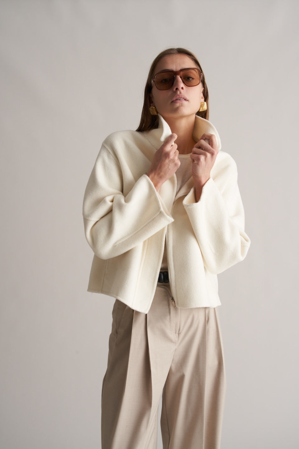 Cari Wool Collared Bomber Ivory