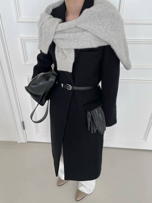 Darin Single Breasted Brushed Wool Coat Black