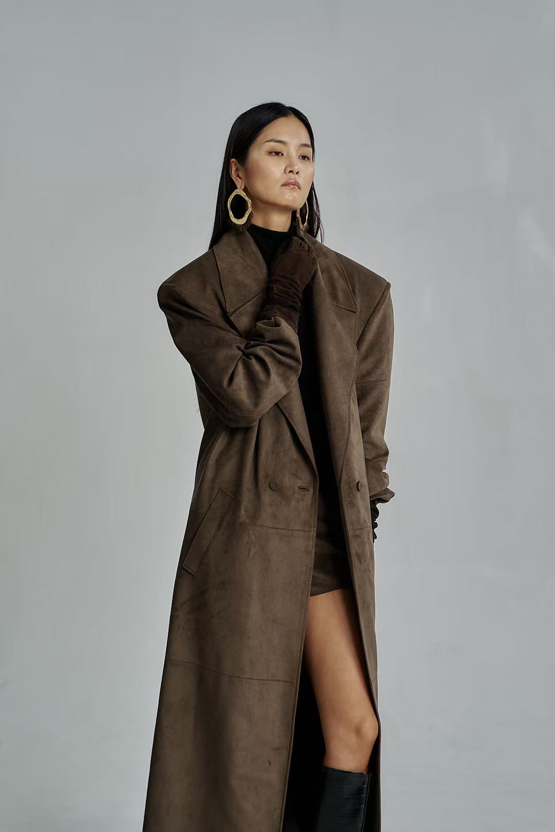 Flynn Faux Suede Overcoat Cedar