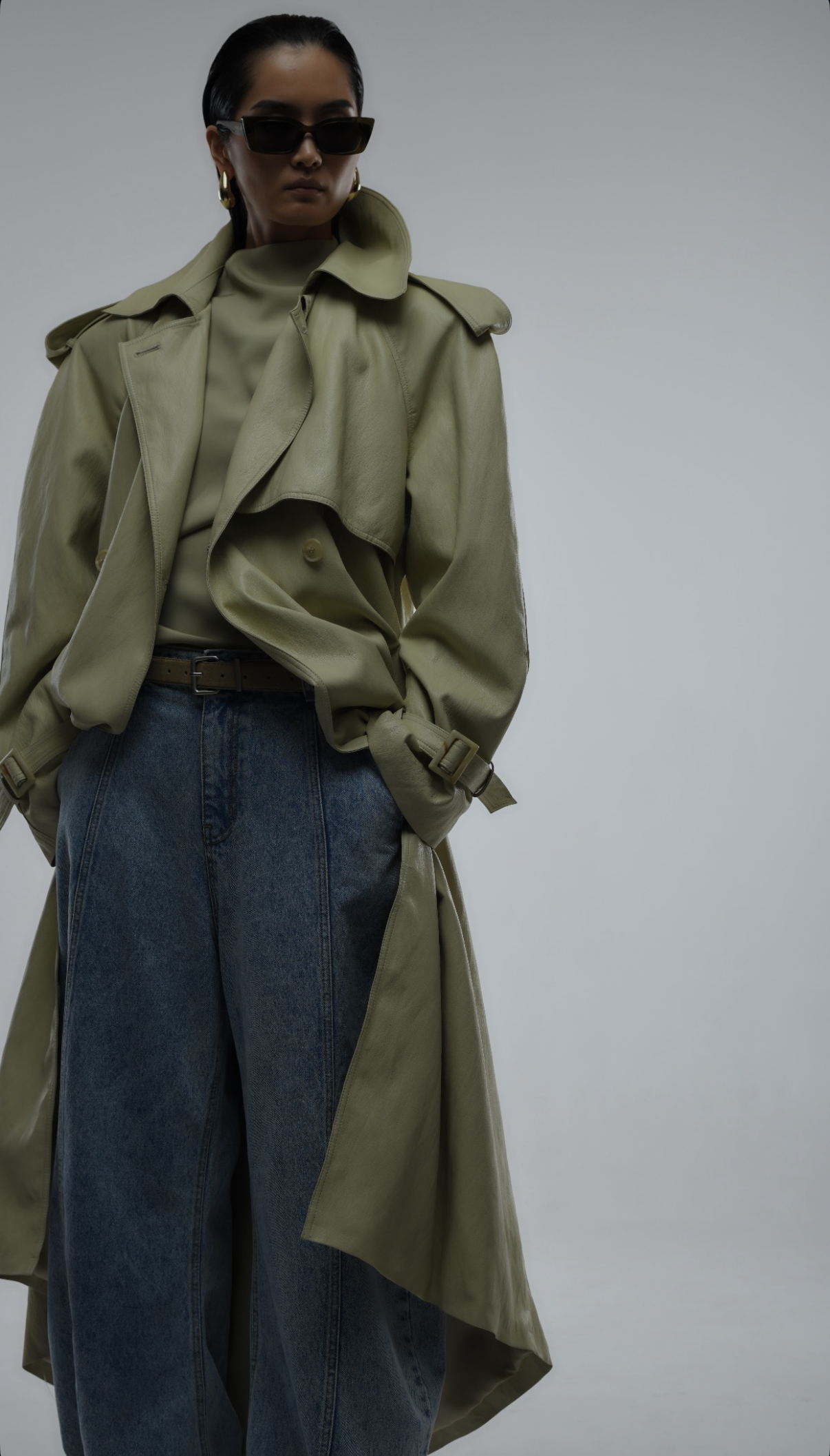 Jose Leather Trench Coat Pistachio