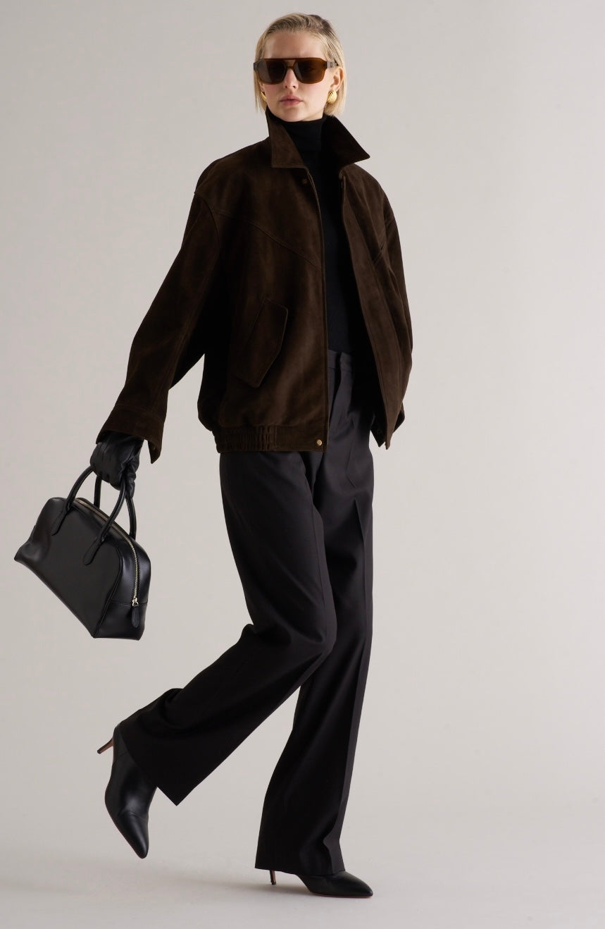 Loye Suede Bomber Jacket Espresso